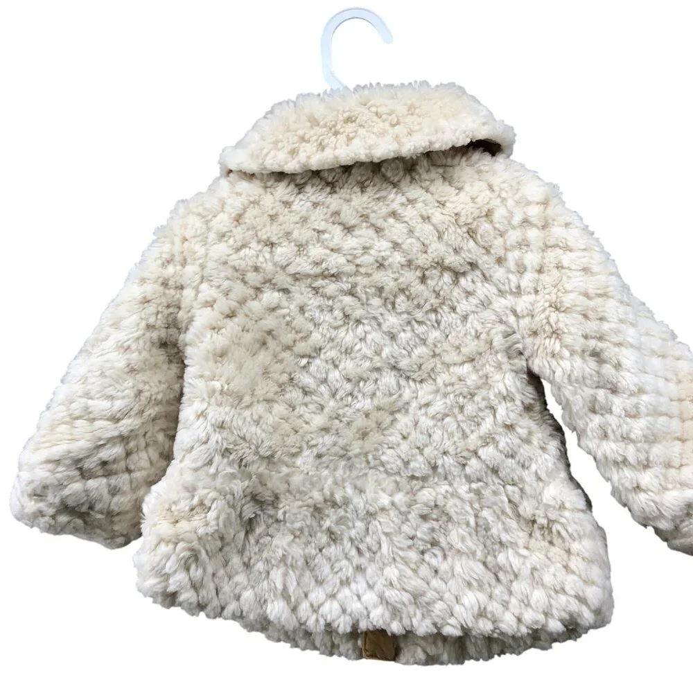 Vintage Old Navy Baby Girls 12-18M Faux Fur Jacket Coat Collared‎ Cream Beige